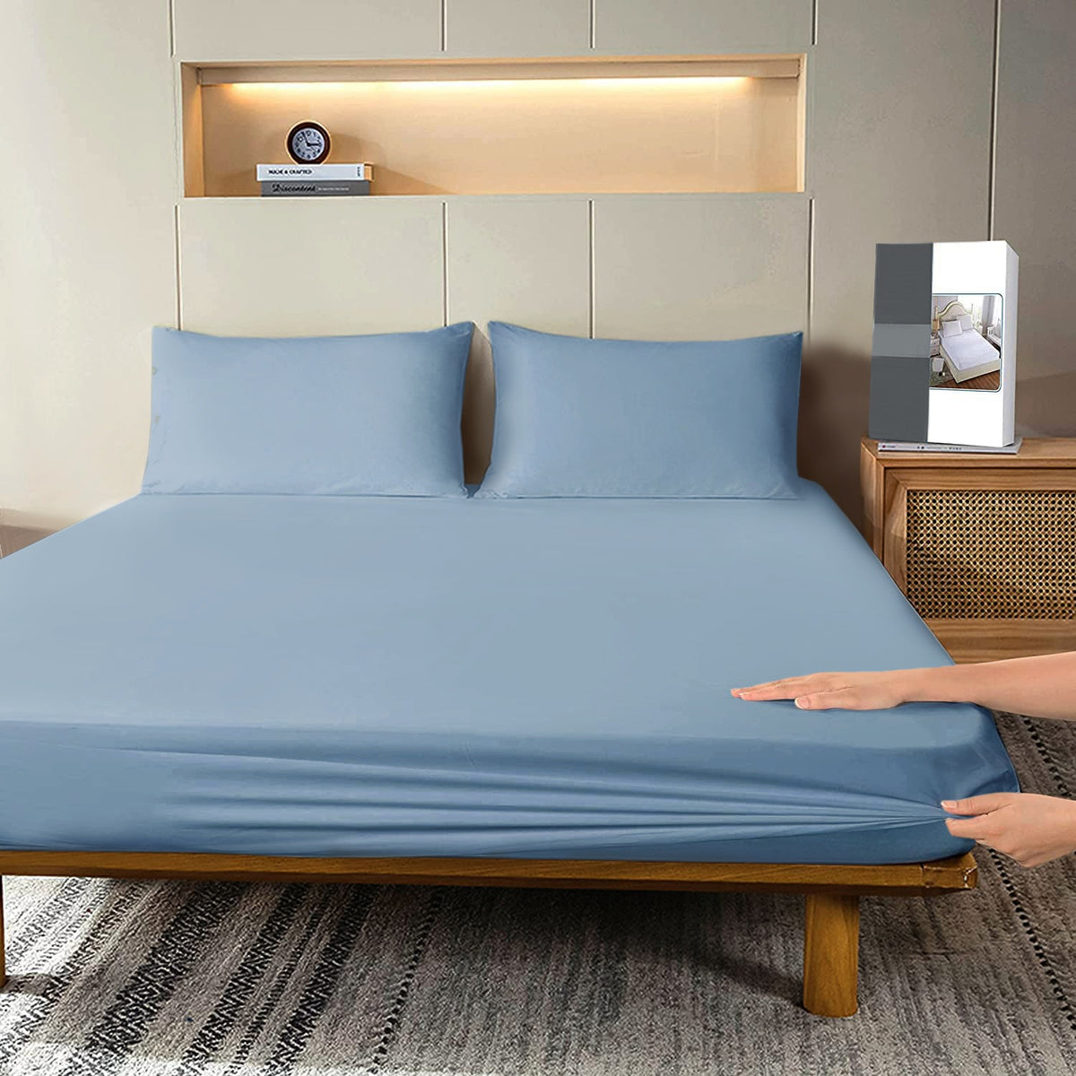 Fitted Bed Sheet Dyed-Sky Blue Fitted Sheets Apricot