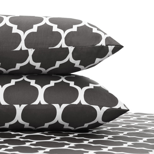 3 PCs Double Bed Sheet -Grey Geometric Bed Sheets Apricot