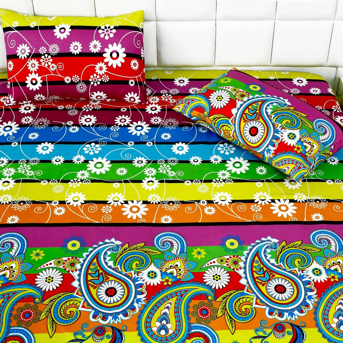 Fitted Bed Sheet-Multi Flowers Fitted Sheets Apricot