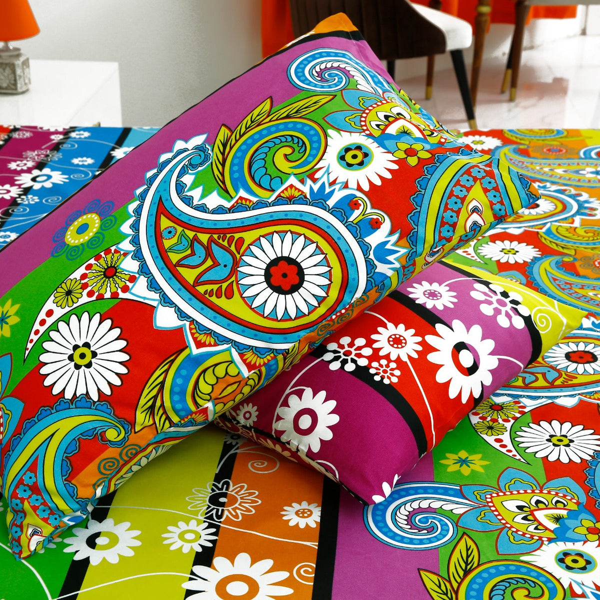 Fitted Bed Sheet-Multi Flowers Fitted Sheets Apricot