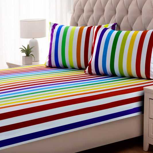 Fitted Bed Sheet-Multi Stripes Apricot