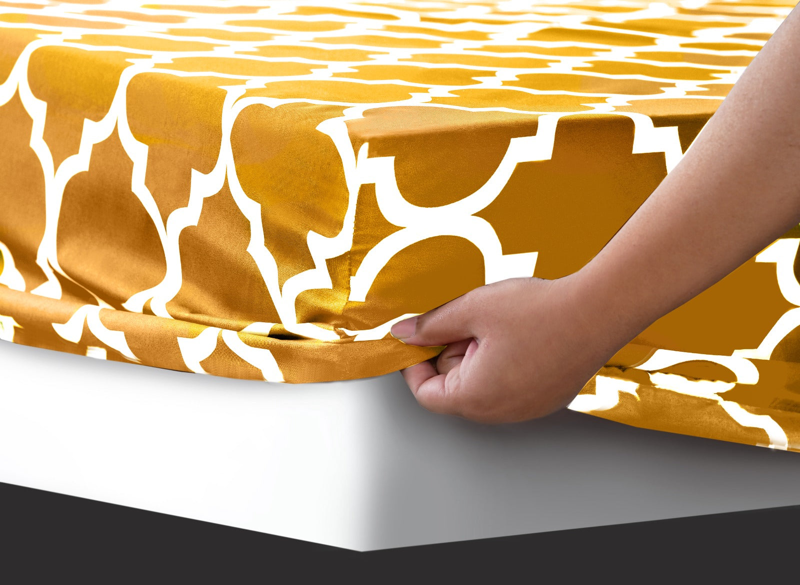 Fitted Bed Sheet-Mustard Geometric Fitted Sheets Apricot