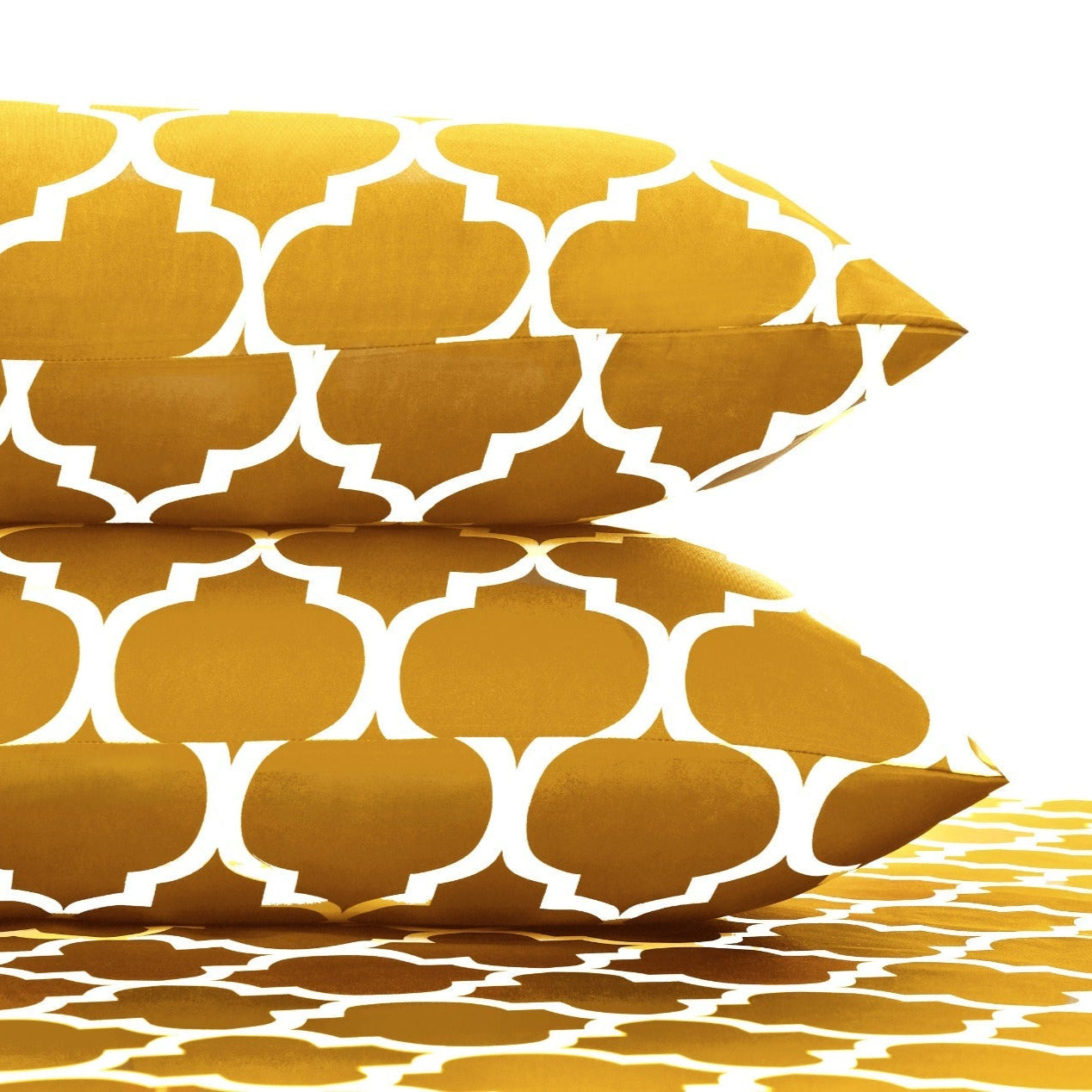 Fitted Bed Sheet-Mustard Geometric Fitted Sheets Apricot