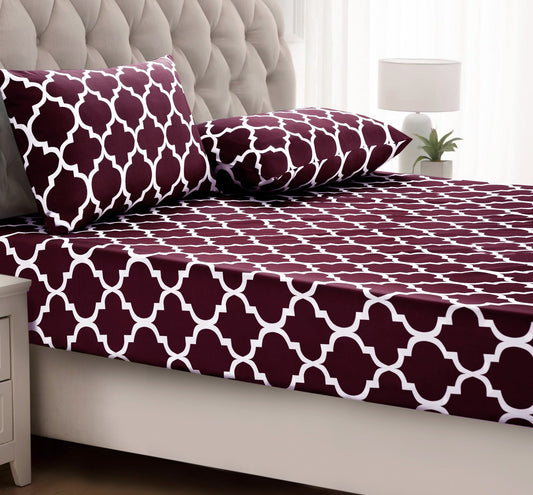 Fitted Bed Sheet-Plum Geometric Fitted Sheets Apricot