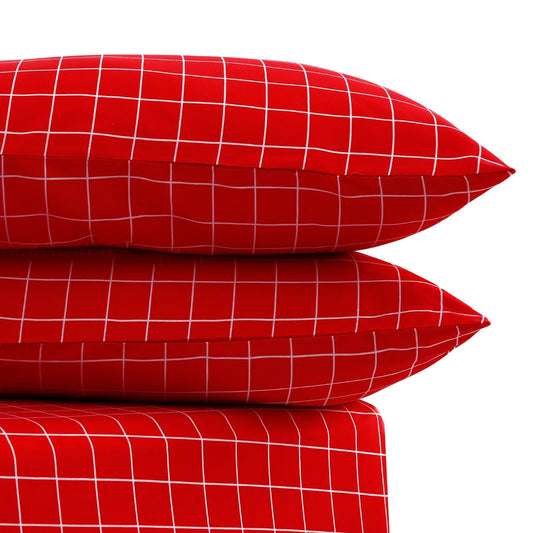 Fitted Bed Sheet-Red Check Fitted Sheets Apricot