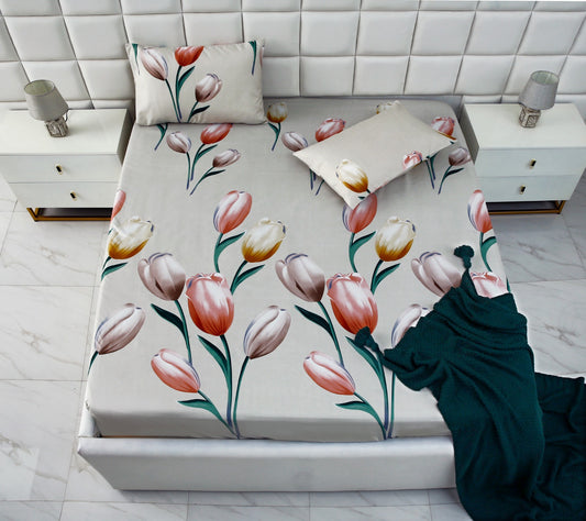 Fitted Bed Sheet-Tulip Fitted Sheets Apricot