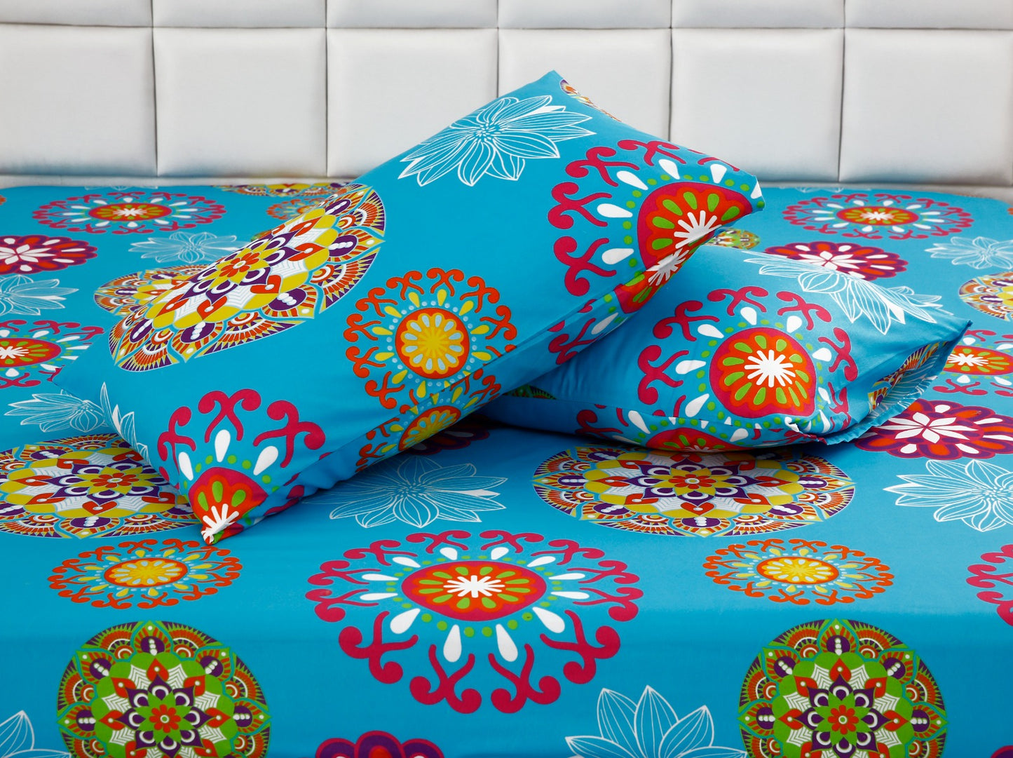 Fitted Bed Sheet-Turquoise Flower Fitted Sheets Apricot
