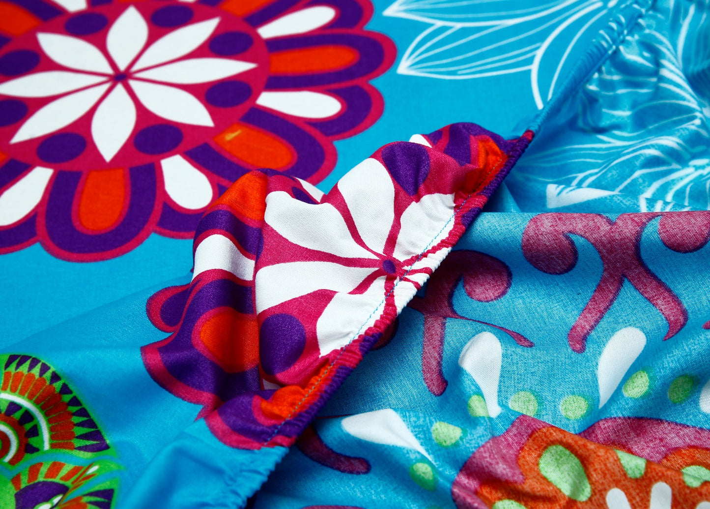 Fitted Bed Sheet-Turquoise Flower Fitted Sheets Apricot