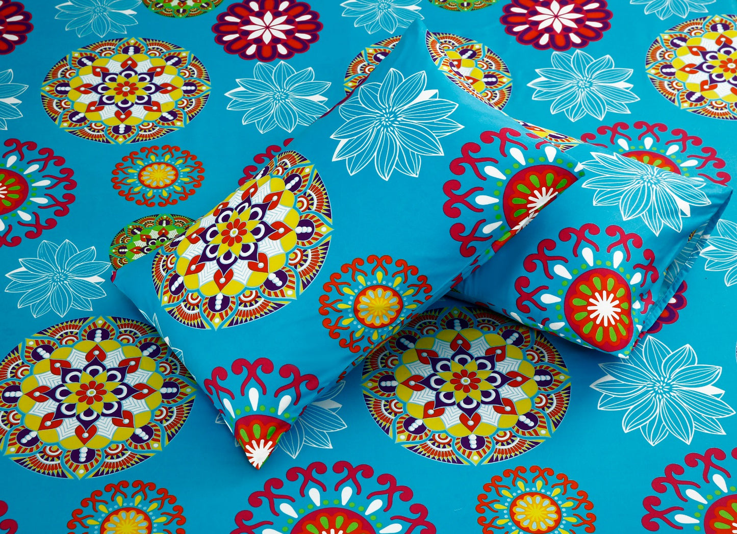 Fitted Bed Sheet-Turquoise Flower Fitted Sheets Apricot