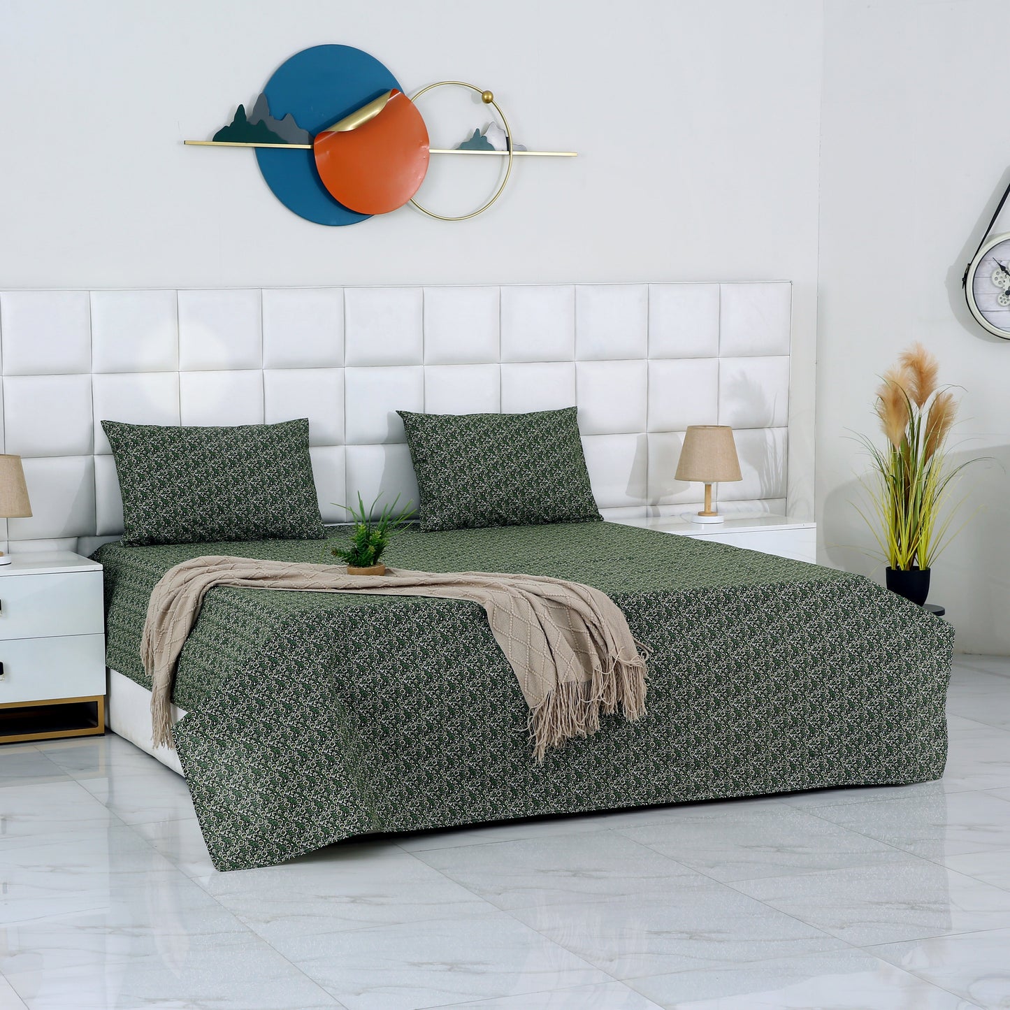 3 PCs Double Bed Sheet-Emerald Flowers Bed Sheets Apricot