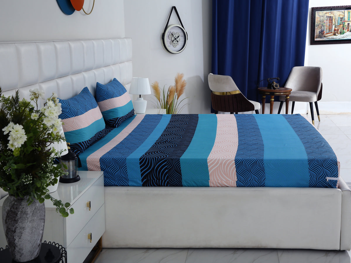Zipper Mattress Cover Printed-Aqua Waves Protectors Apricot