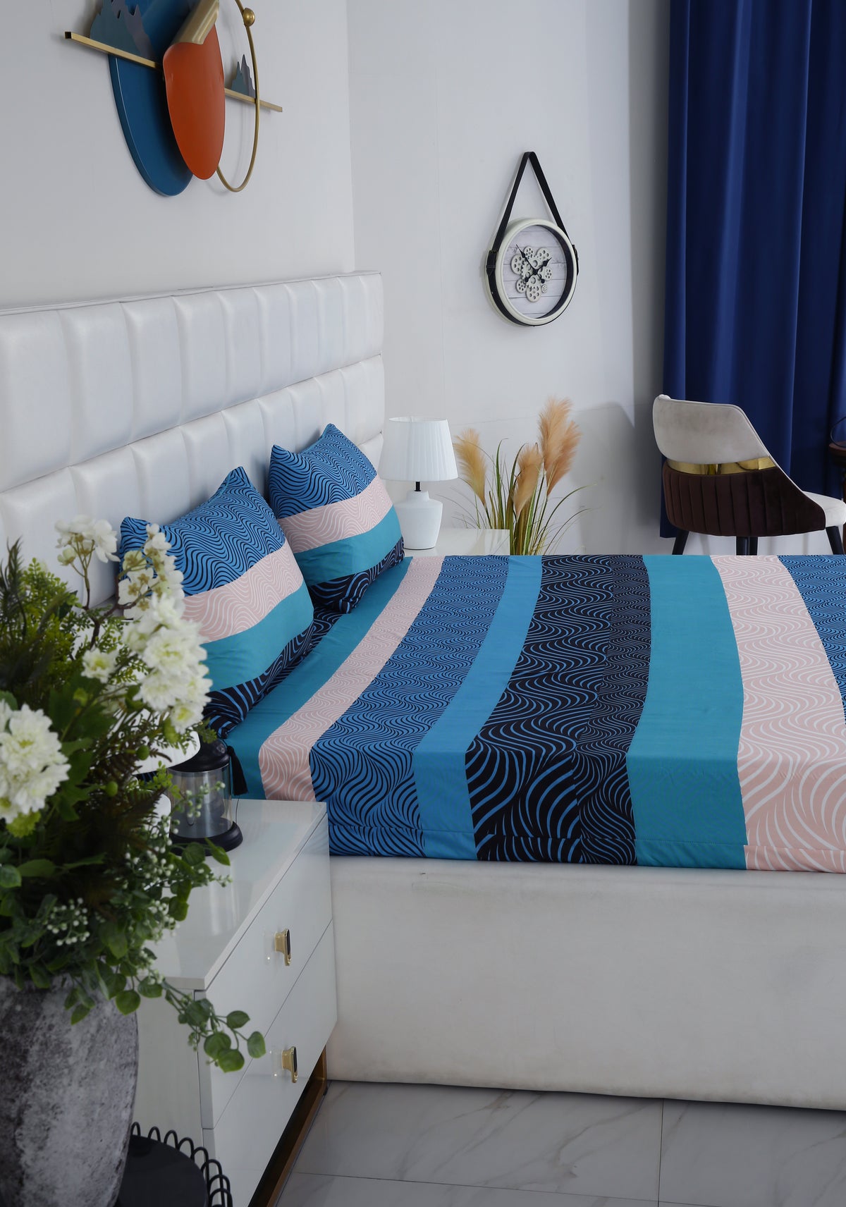 Zipper Mattress Cover Printed-Aqua Waves Protectors Apricot