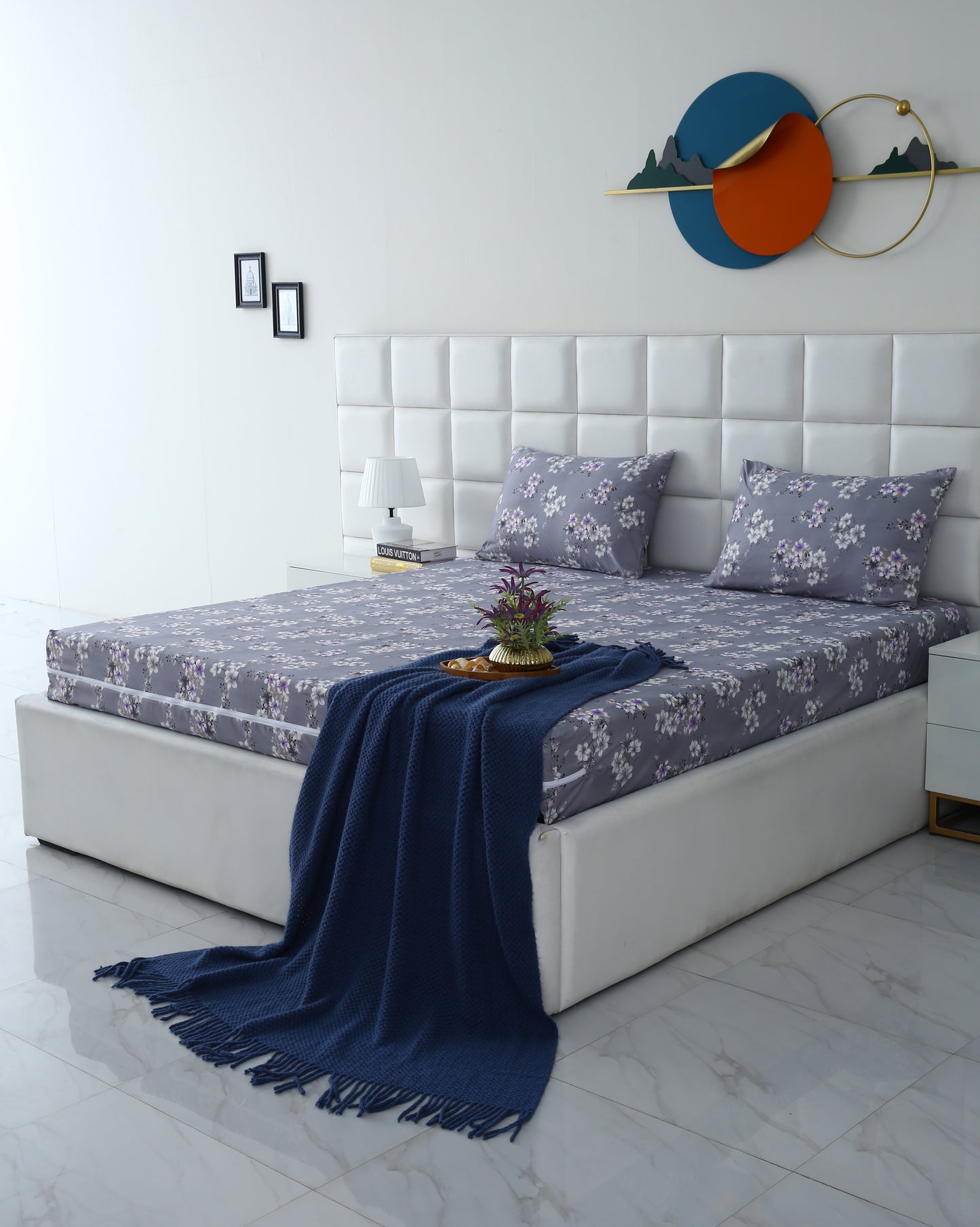 Zipper Mattress Cover Printed-White Rose Protectors Apricot
