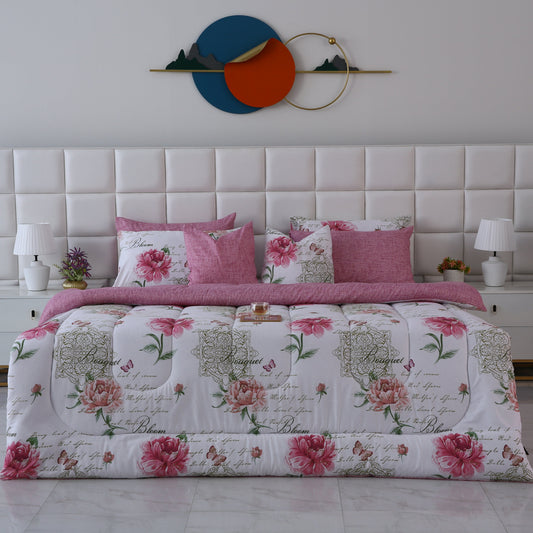 8 PCs Winter Comforter Set-Pink Flowers Comforters Apricot