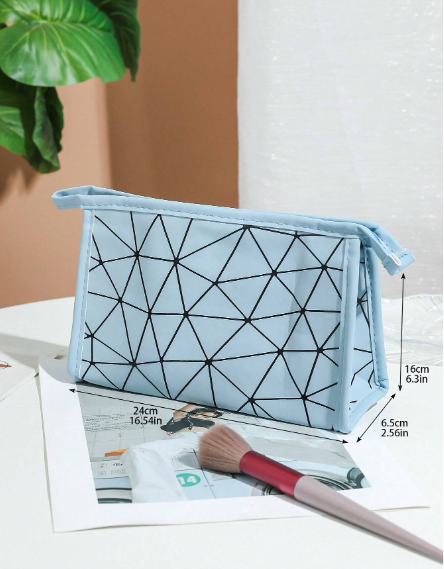 Geometric Diamond Grid PU Frosted Makeup Bag Cosmetic Organizer Apricot