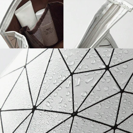 Geometric Diamond Grid PU Frosted Makeup Bag Cosmetic Organizer Apricot