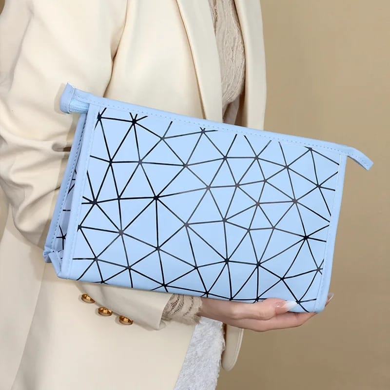 Geometric Diamond Grid PU Frosted Makeup Bag Cosmetic Organizer Apricot