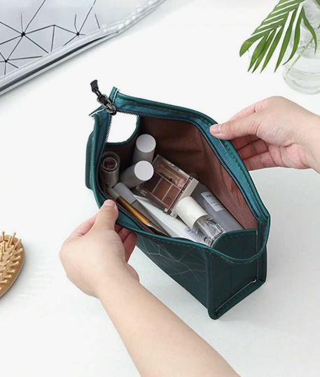 Geometric Diamond Grid PU Frosted Makeup Bag Cosmetic Organizer Apricot