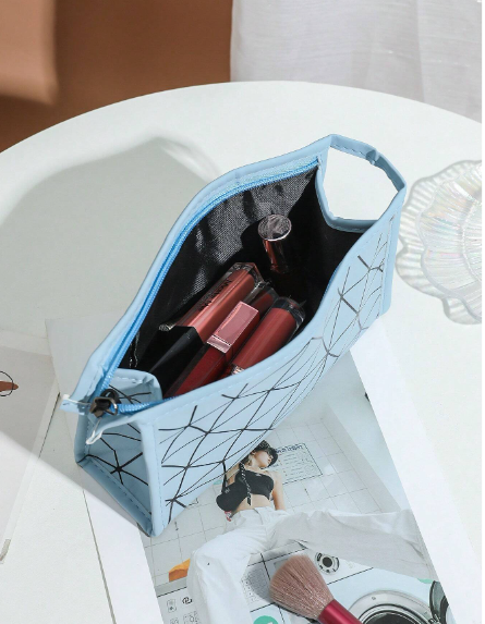 Geometric Diamond Grid PU Frosted Makeup Bag Cosmetic Organizer Apricot