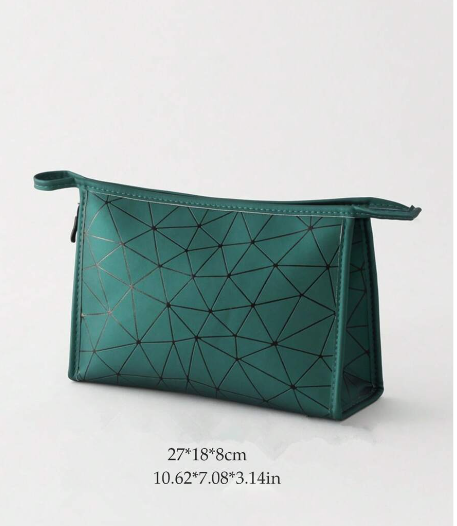 Geometric Diamond Grid PU Frosted Makeup Bag Cosmetic Organizer Apricot
