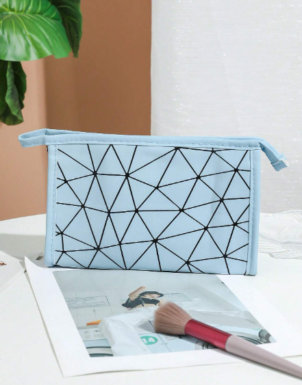 Geometric Diamond Grid PU Frosted Makeup Bag Cosmetic Organizer Apricot