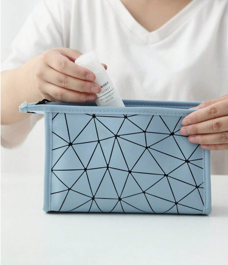 Geometric Diamond Grid PU Frosted Makeup Bag Cosmetic Organizer Apricot