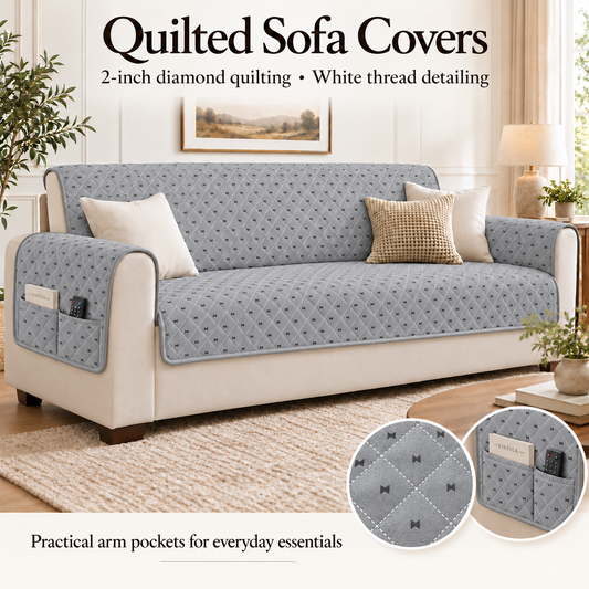Quilted Sofa Cover- Grey Texture Sofa Cover Apricot