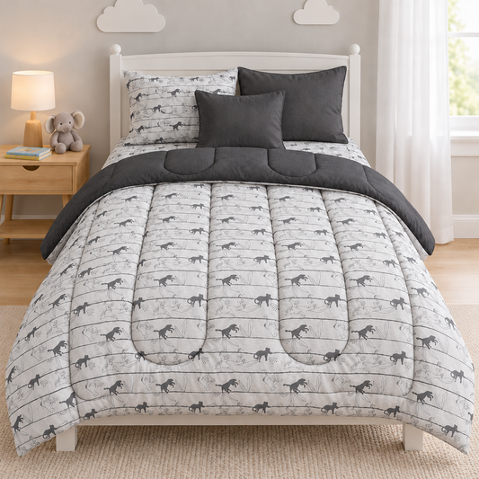 5 PCs Single Razai Set- Animals Comforters Apricot