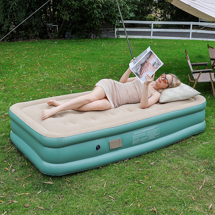 Auto-Inflating Camping Air BED with Built-in Pump-(SA2510-034)-Sea Green Apricot