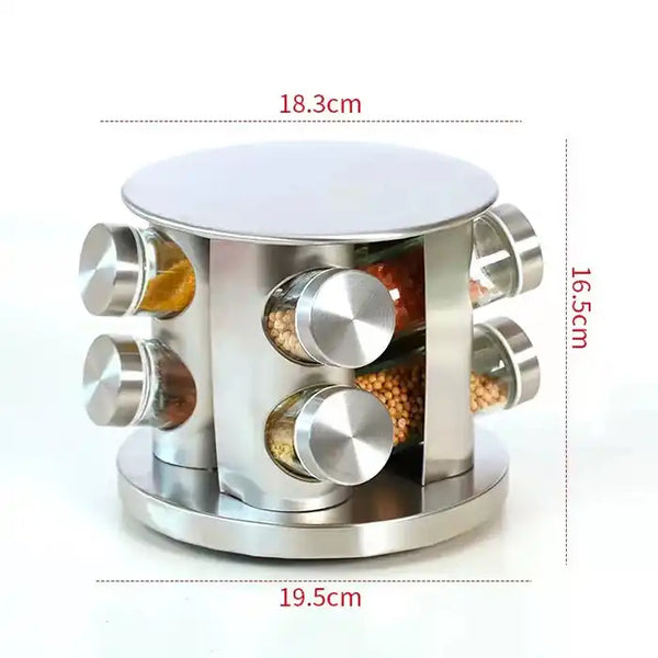 8Pcs Stainless steel Rotatable Spice Jar-(5329)Sliver