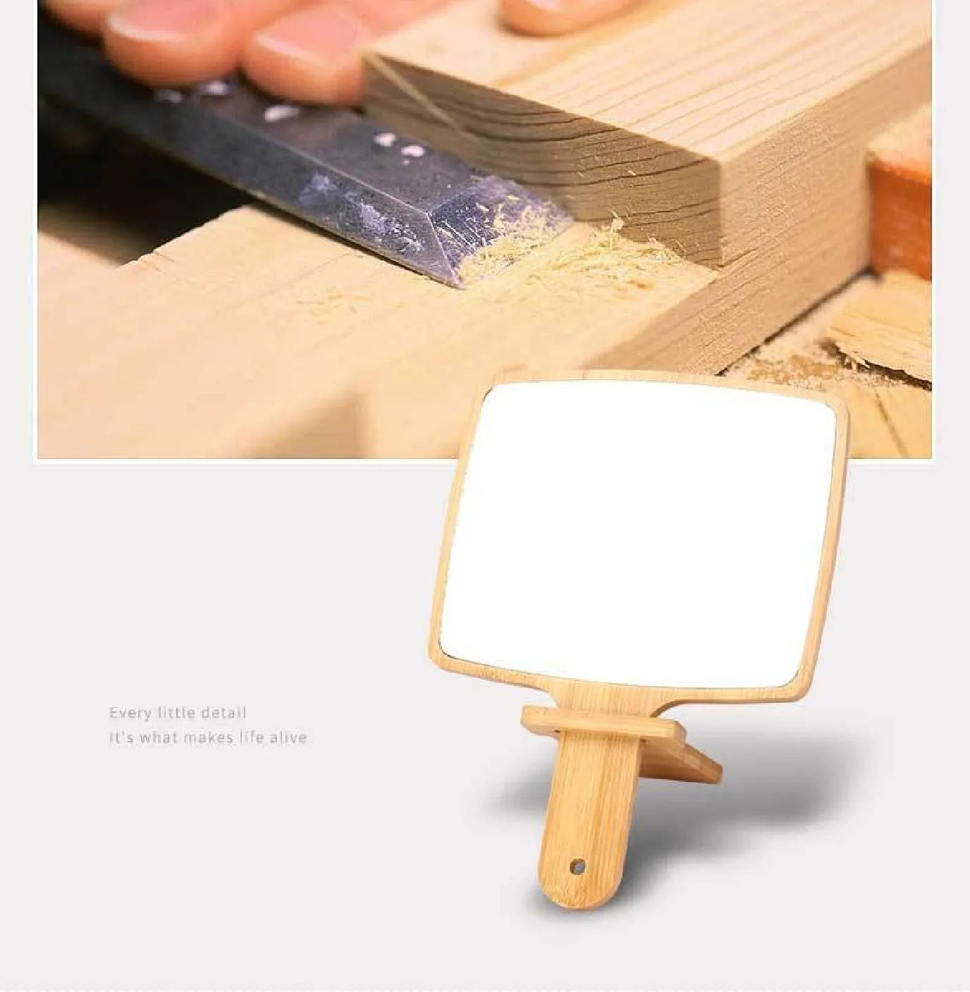 Handheld Portable Mirror-Wooden(SA2405-55) Cosmetic Organizer Apricot