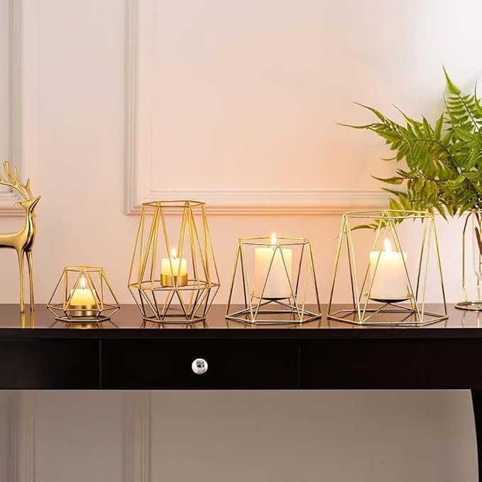 Hexagon Shaped Metal Candle Stand-(14306)Golden(SA2405-17) Tissue Box Apricot