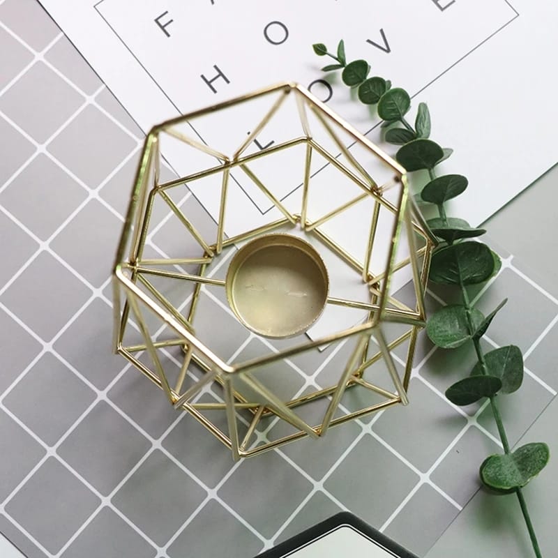 Hexagon Shaped Metal Candle Stand-(14306)Golden(SA2405-17) Tissue Box Apricot