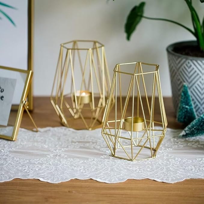Hexagon Shaped Metal Candle Stand-(14306)Golden(SA2405-17) Tissue Box Apricot
