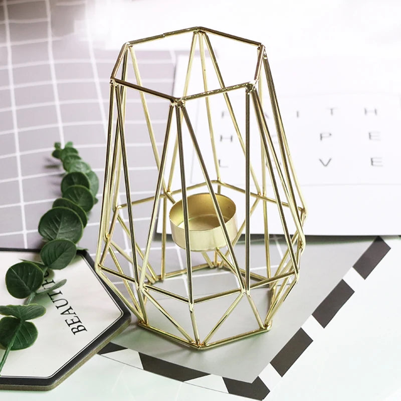 Hexagon Shaped Metal Candle Stand-(14306)Golden(SA2405-17) Tissue Box Apricot
