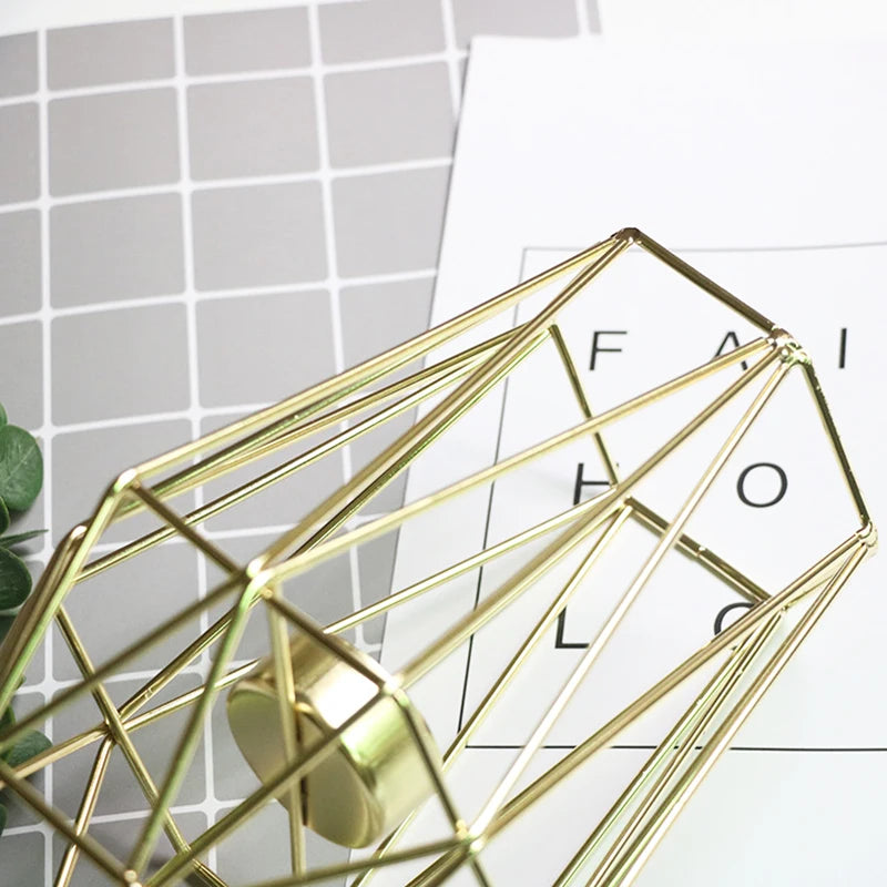 Hexagon Shaped Metal Candle Stand-(14306)Golden(SA2405-17) Tissue Box Apricot