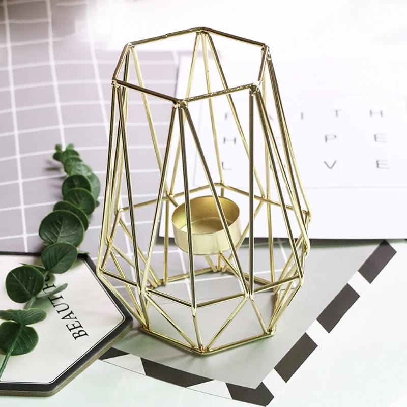 Hexagon Shaped Metal Candle Stand-(14306)Golden(SA2405-17) Tissue Box Apricot