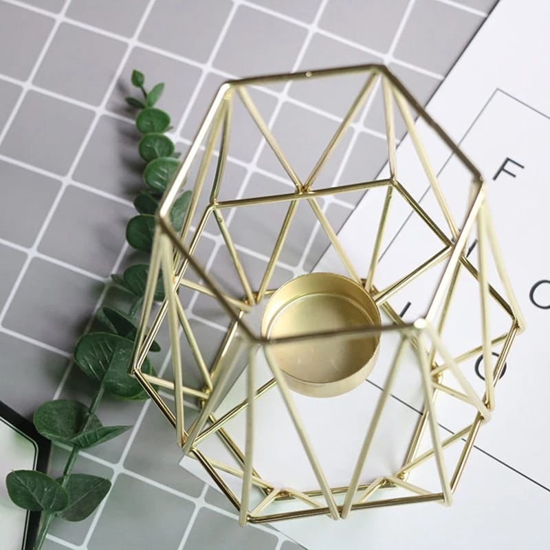 Hexagon Shaped Metal Candle Stand-(14306)Golden(SA2405-17) Tissue Box Apricot