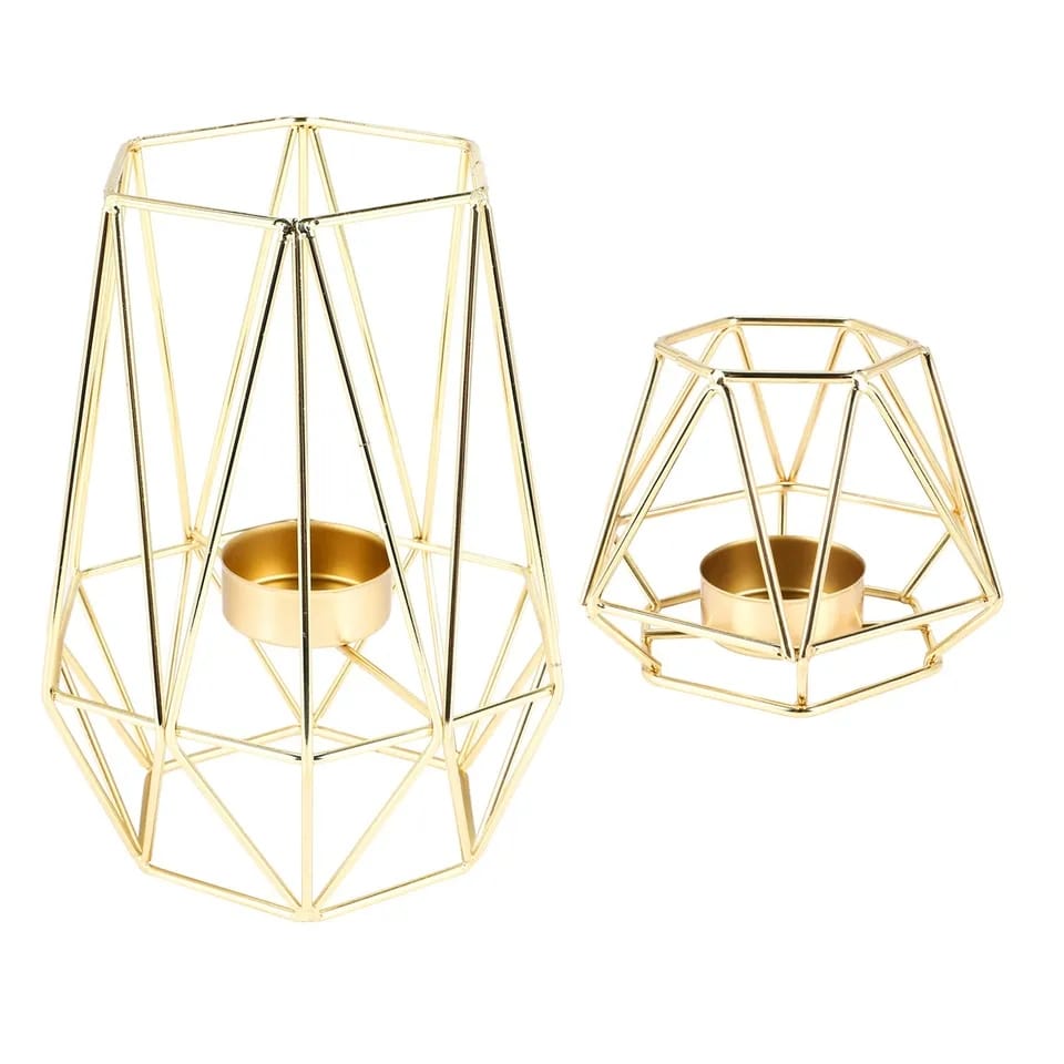 Hexagon Shaped Metal Candle Stand-(14306)Golden(SA2405-17) Tissue Box Apricot