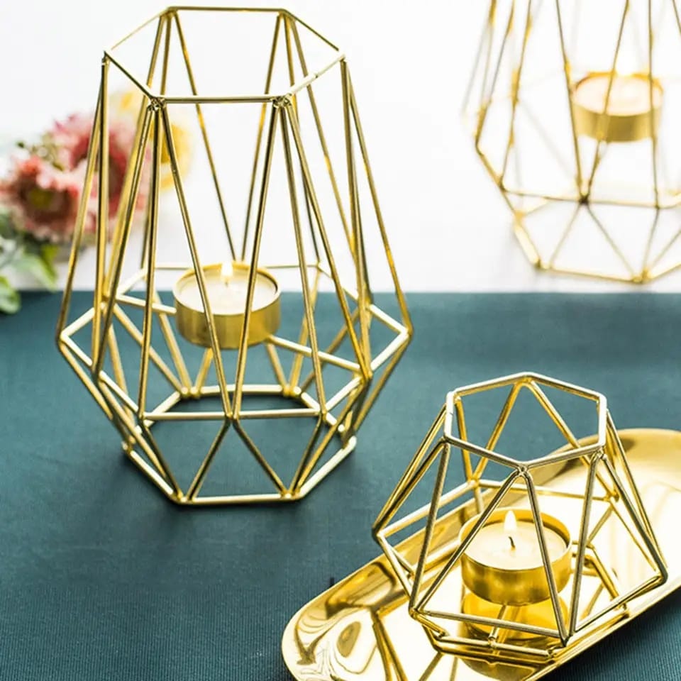 Hexagon Shaped Metal Candle Stand-(14306)Golden(SA2405-17) Tissue Box Apricot