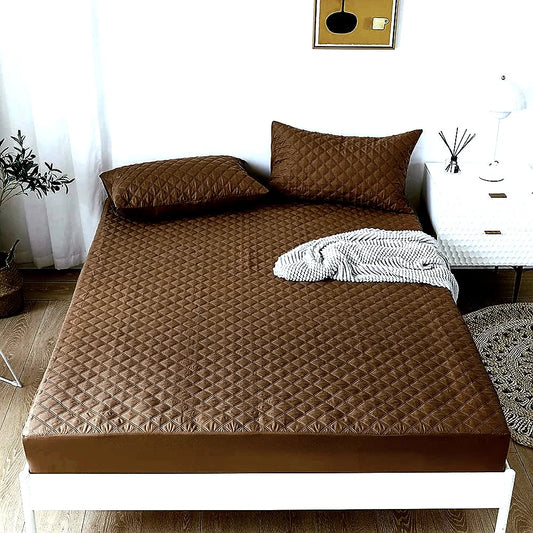 Quilted Waterproof Mattress Protector-Brown