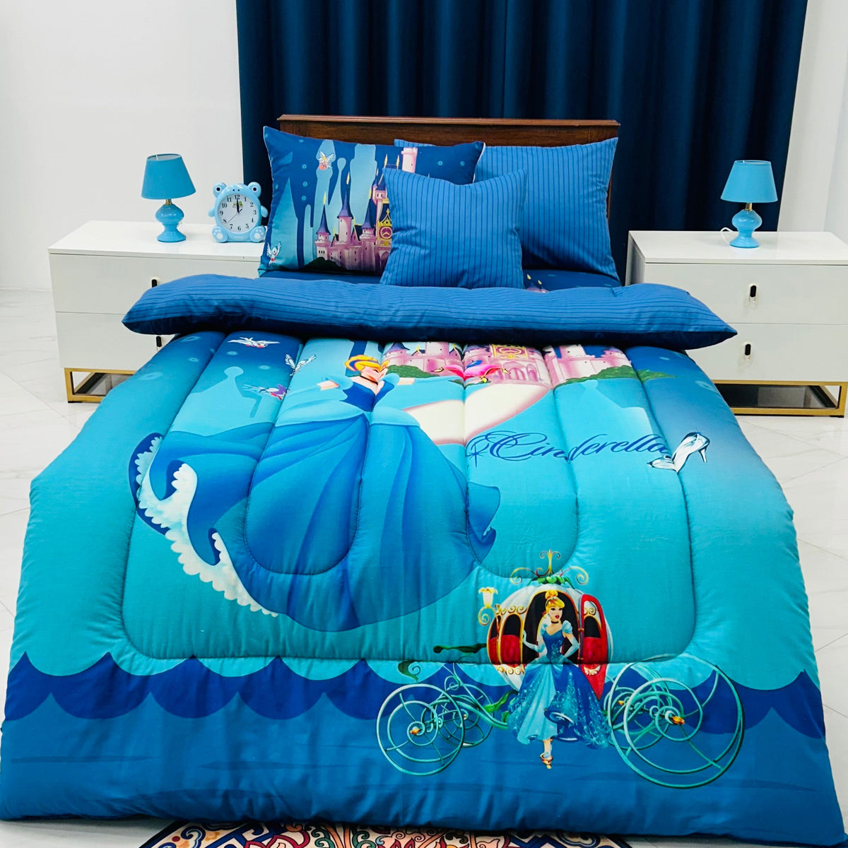 5 PCs Digital Single Razai Set- Disneyland Comforters Apricot