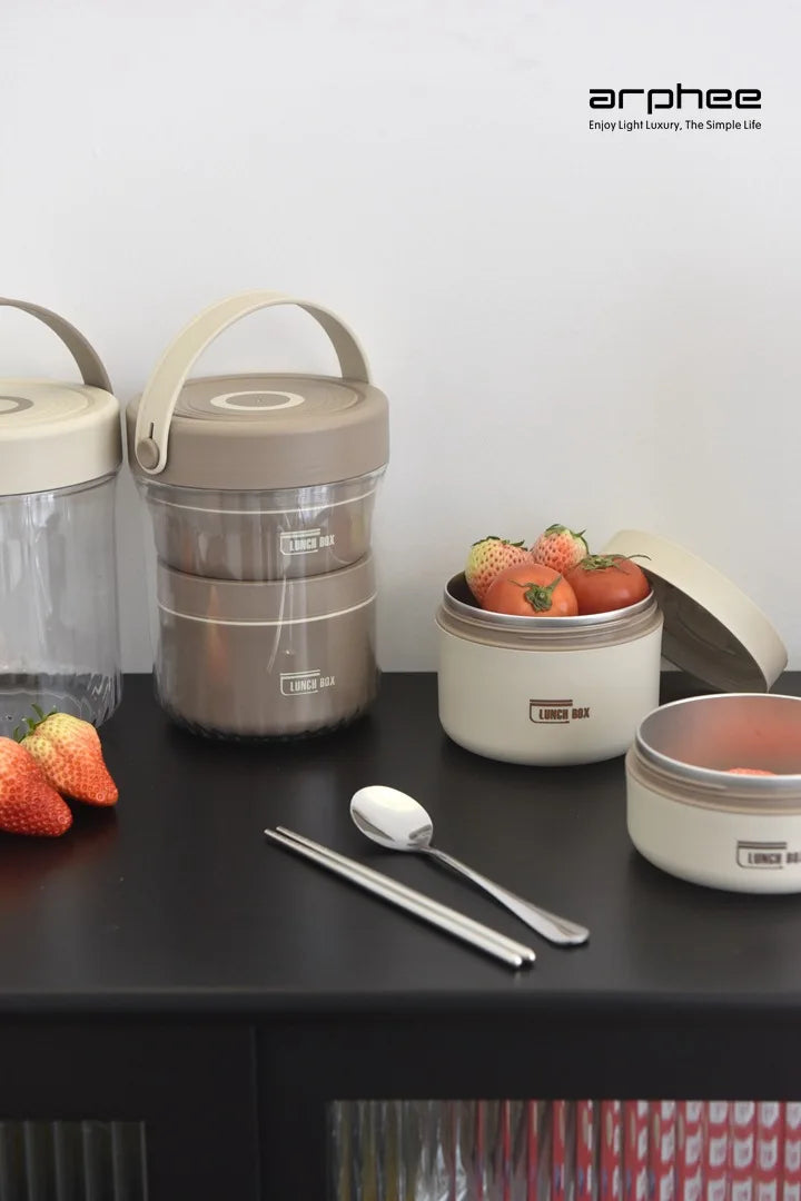 Japanese-style Stainless Steel Lunch Box(SA2405-45)-Beige Apricot