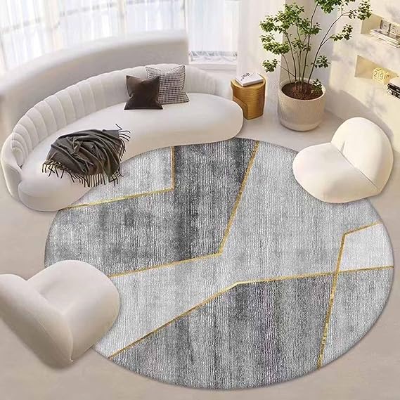 Living Room Rug 120 CM Round-(13795)Grey Geometric (317) Apricot