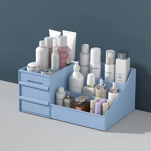 Makeup Organizer with Drawers- Blue Cosmetic Organizer Apricot