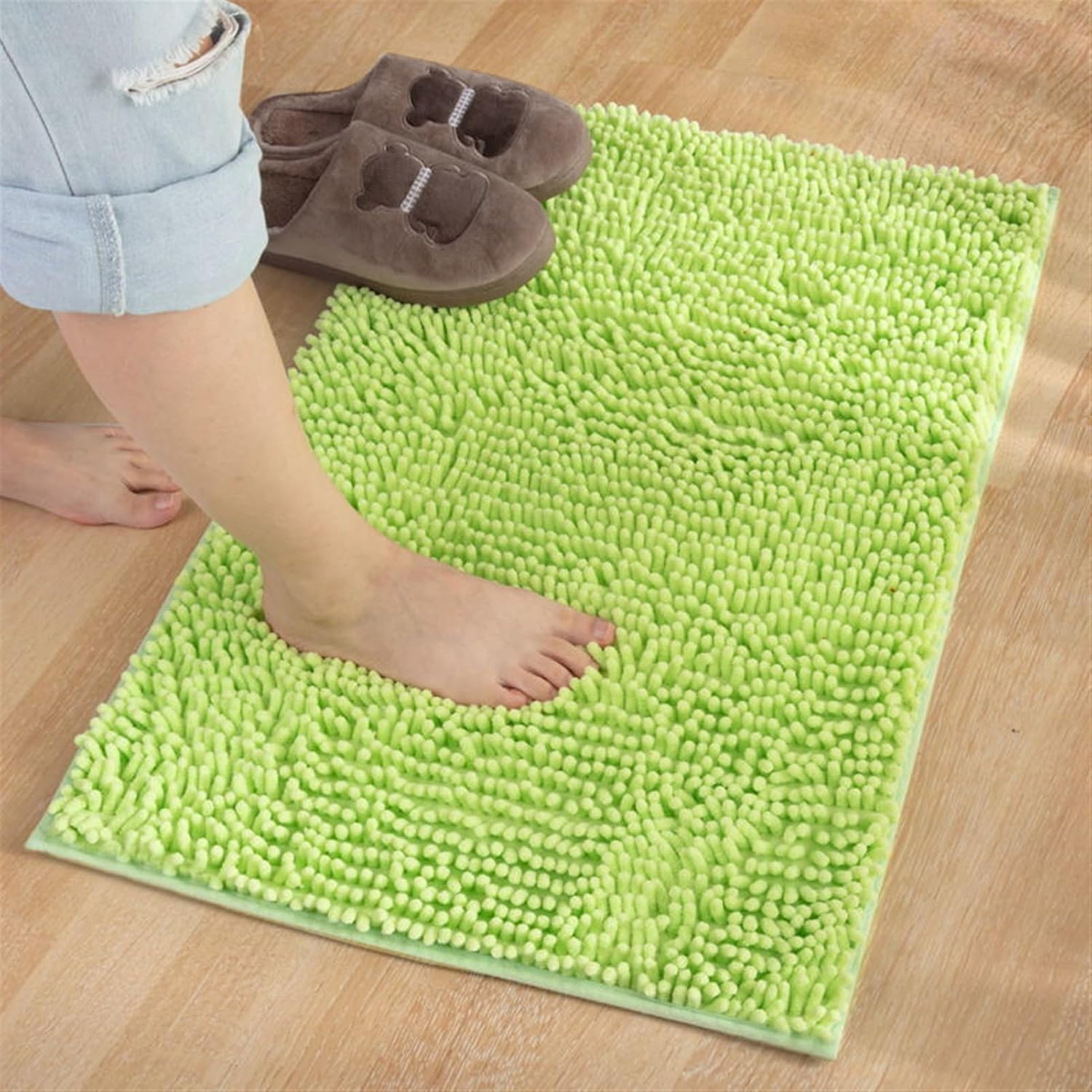 Microfiber anti Slip Bath Mat-(2444)Green Bath Mats Apricot