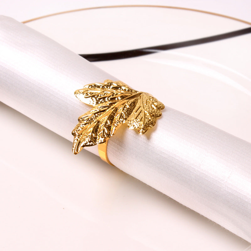 Napkin Holder Rings-Golden Mepal Leaf Kitchen Apricot
