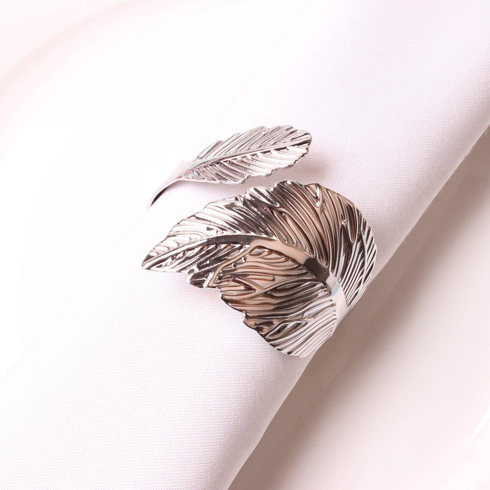 Napkin Holder Rings-Silver Feathers Apricot