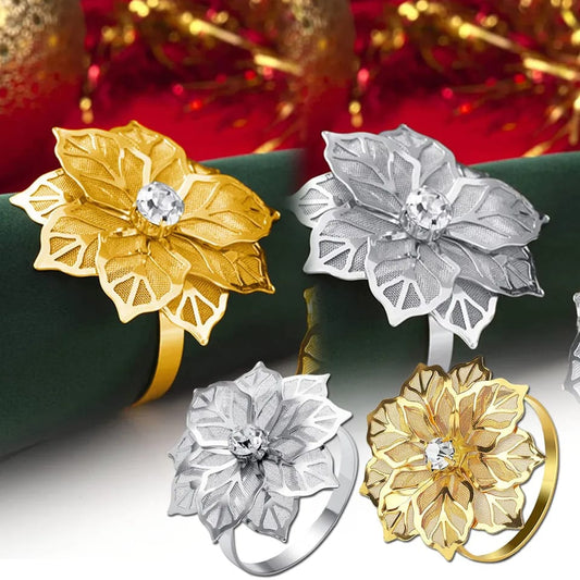 Napkin Holder Rings-Silver Flower Kitchen Apricot