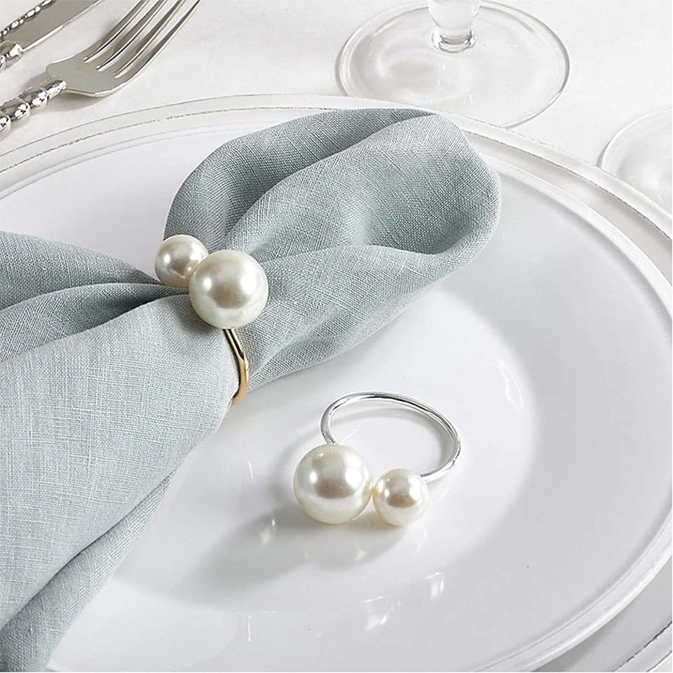 Napkin Holder Rings-Silver Pearls Apricot